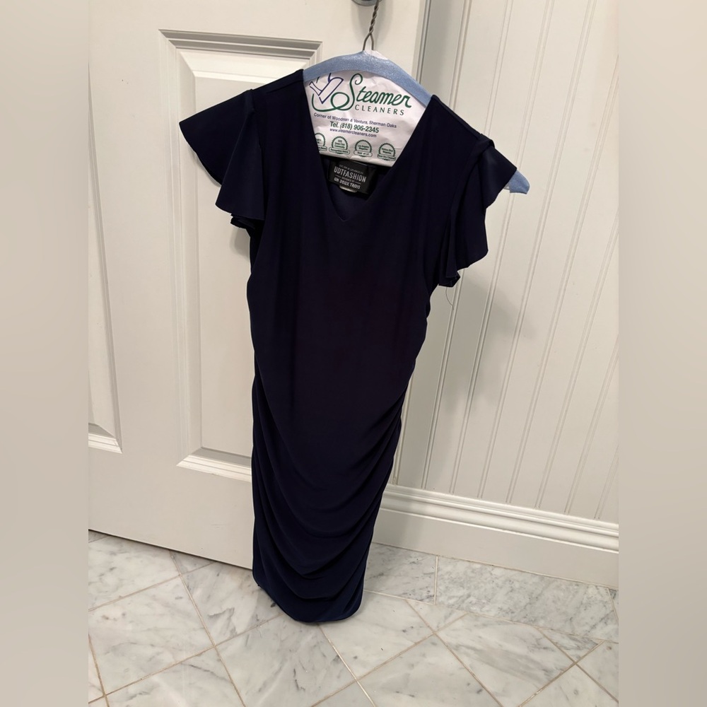 Un Deux Trois Rouched Navy Dress - Size 10 Child